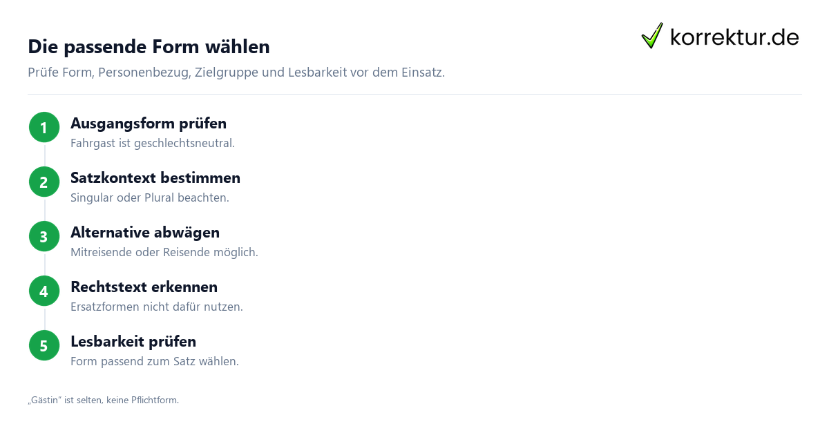 Die passende Form wählen Fahrgast gendern und passend im Satz verwenden: passende Genderform auswählen