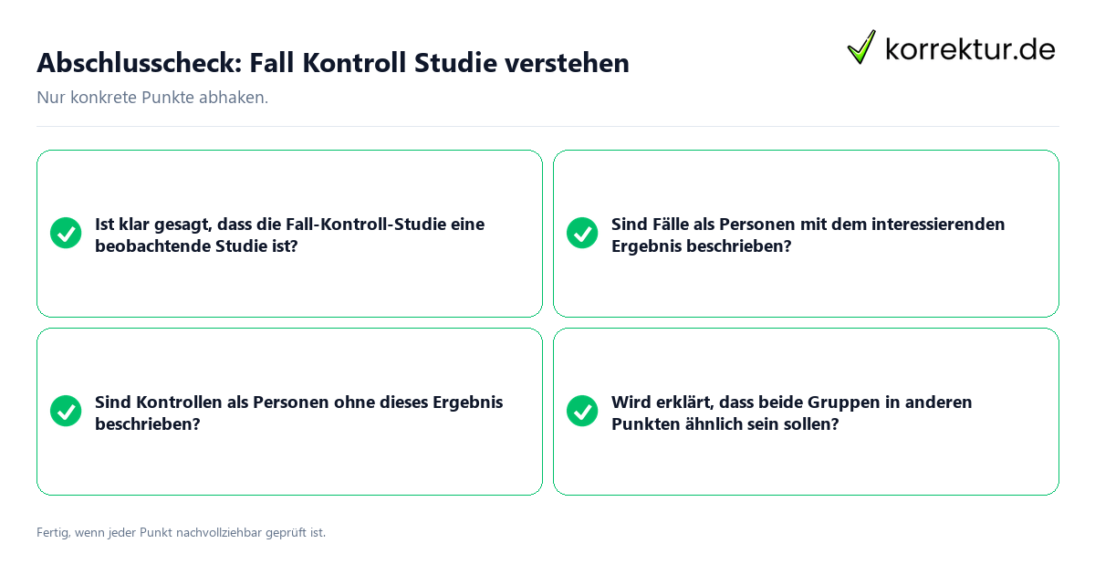 Konkreter Abschlusscheck zu Fall Kontroll Studie verstehen