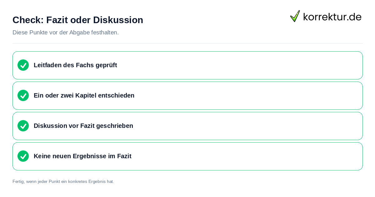 Fazit oder Diskussion: Prüfliste mit vier Punkten