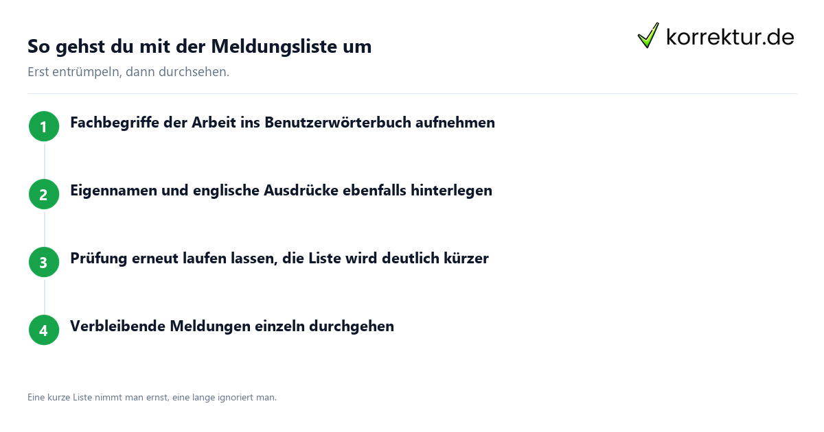 Fehlerreport: Umgang mit der Meldungsliste