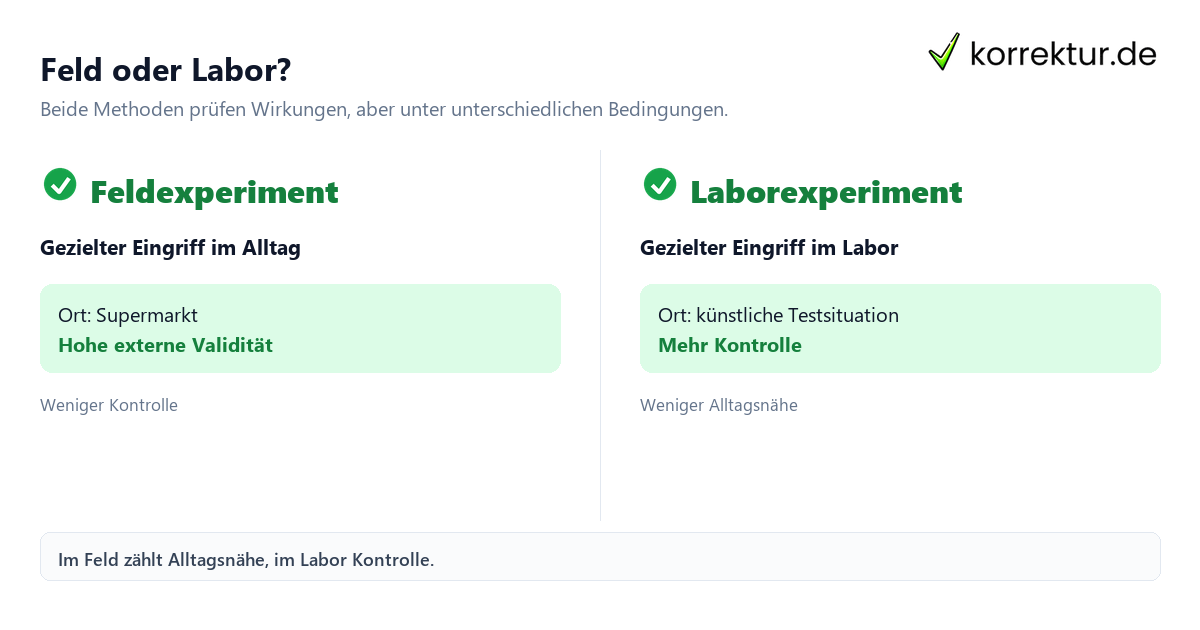 Feld oder Labor? Feldexperiment: Forschung unter realen Bedingungen erklärt, Vergleich mit Laborexperiment