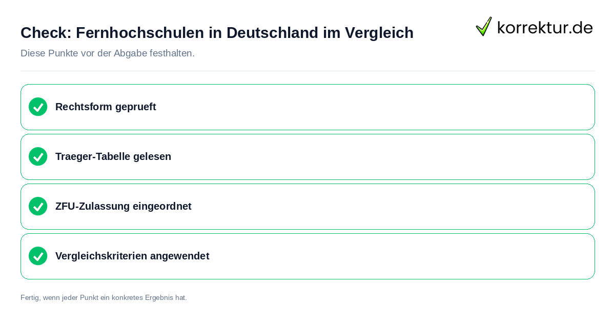Fernhochschulen in Deutschland im Vergleich: Prüfliste mit vier Punkten