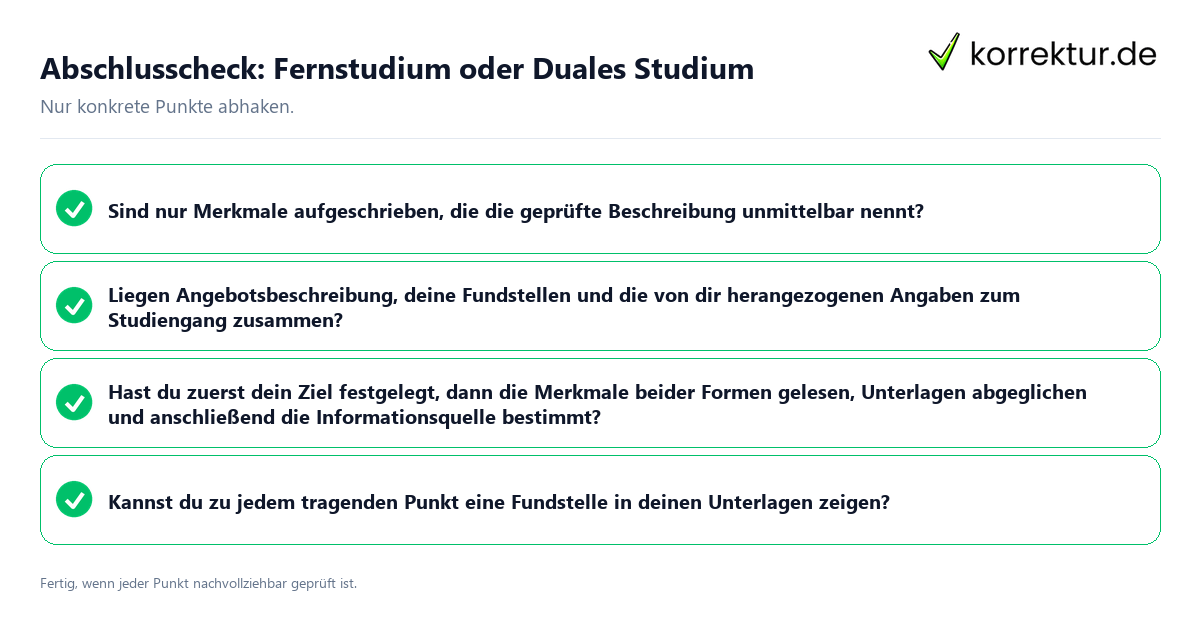 Abschlusscheck: Fernstudium oder Duales Studium Konkreter Abschlusscheck zu Fernstudium oder Duales Studium