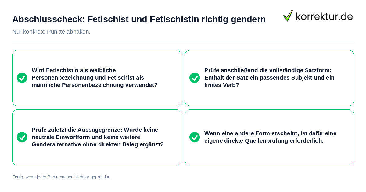 Abschlusscheck: Fetischist und Fetischistin richtig gendern Konkreter Abschlusscheck zu Fetischist und Fetischistin richtig gendern