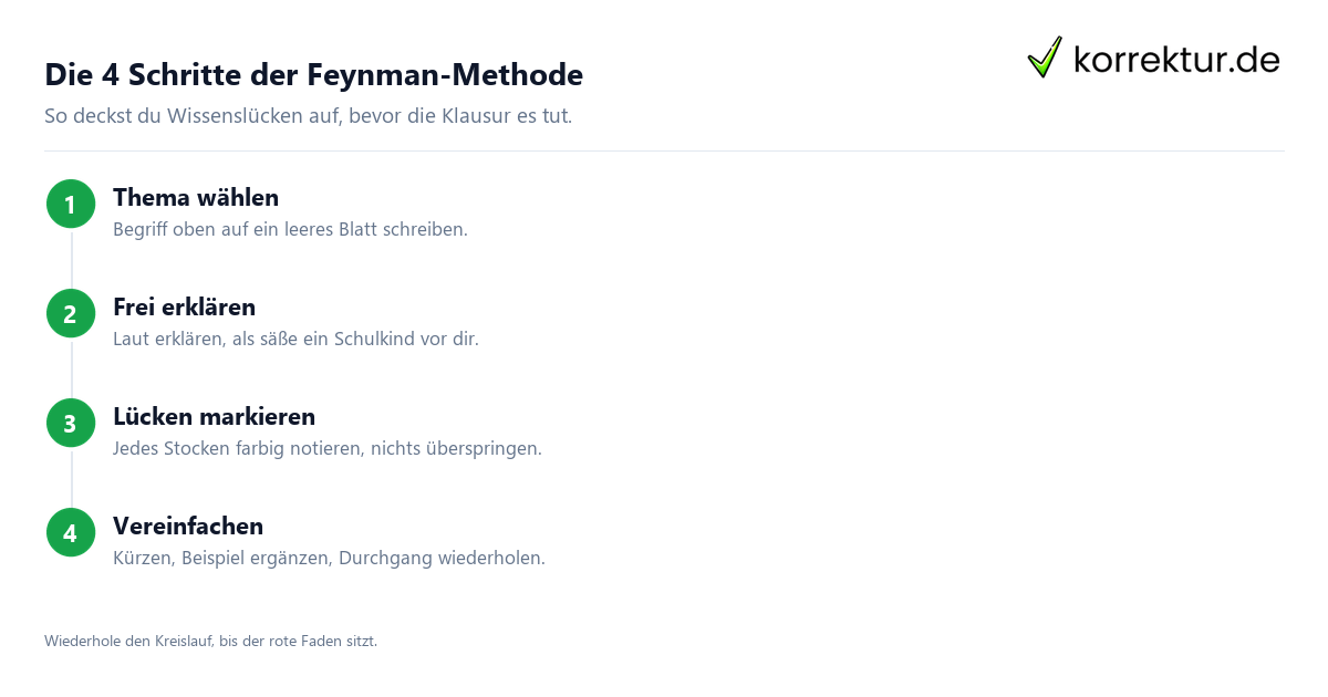 Die 4 Schritte der Feynman-Methode Feynman-Methode in vier Schritten erklären und verstehen