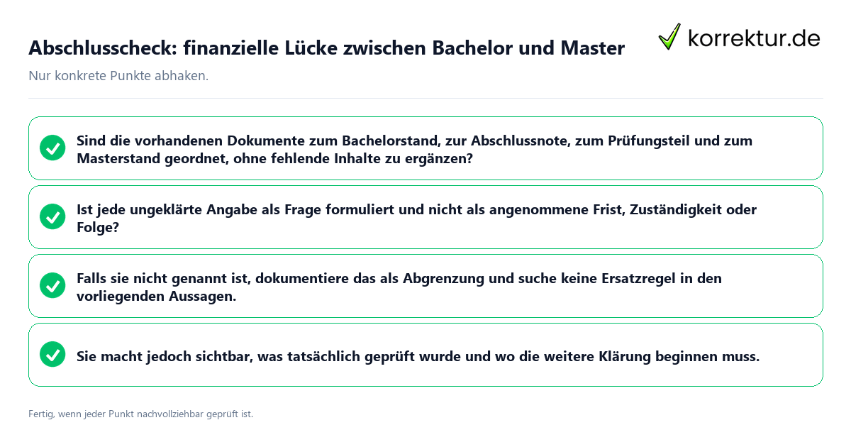 Abschlusscheck: finanzielle Lücke zwischen Bachelor und Master Konkreter Abschlusscheck zu finanzielle Lücke zwischen Bachelor und Master