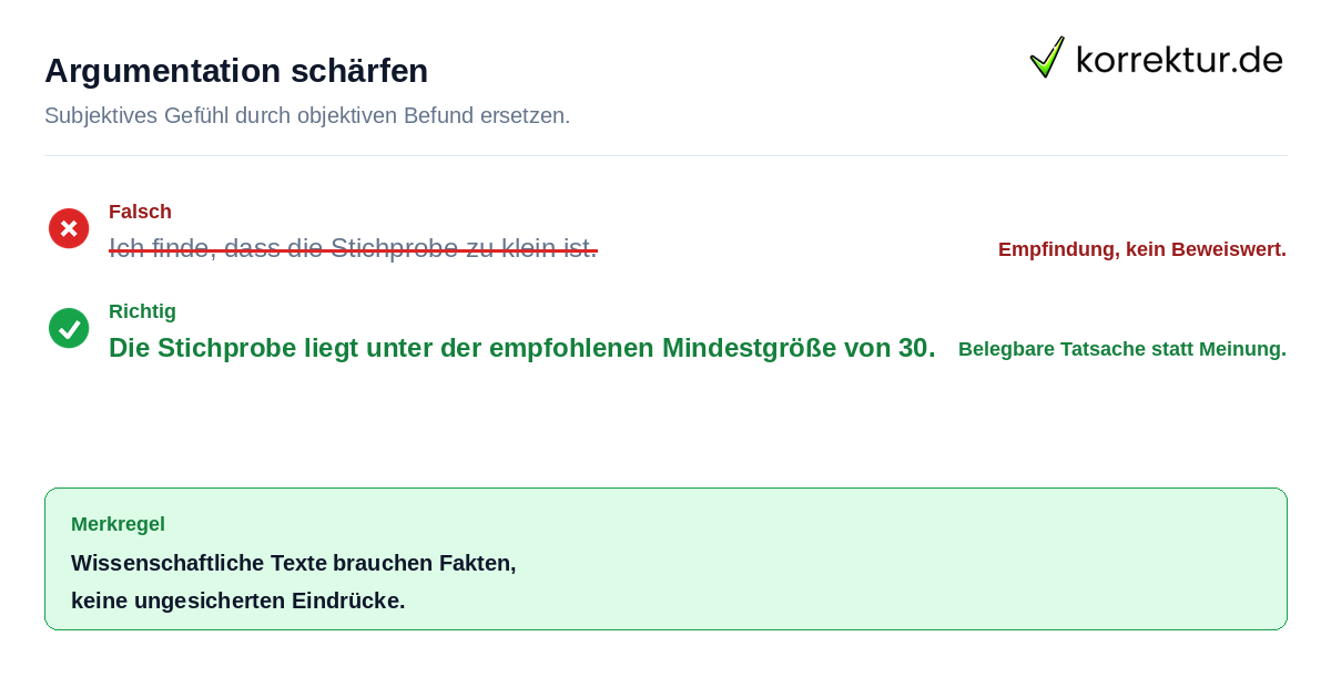 Rotstift-Korrektur: belegte Aussage statt ich finde, dass