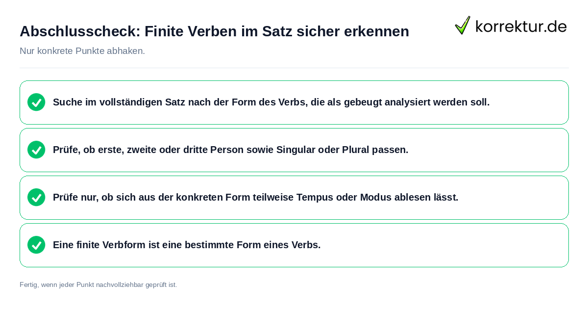 Konkreter Abschlusscheck zu Finite Verben im Satz sicher erkennen