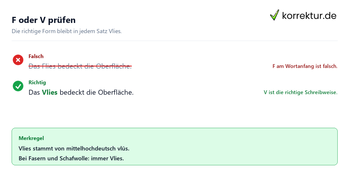 Flies oder Vlies: richtige Schreibweise mit V