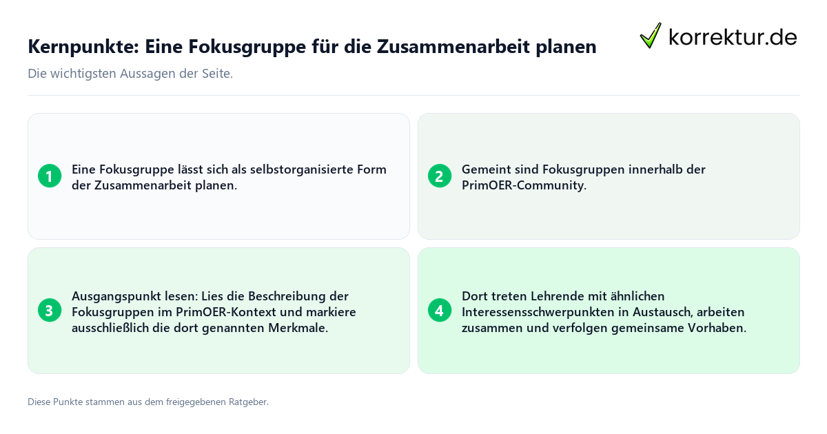 Konkrete Kernpunkte zu Eine Fokusgruppe für die Zusammenarbeit planen