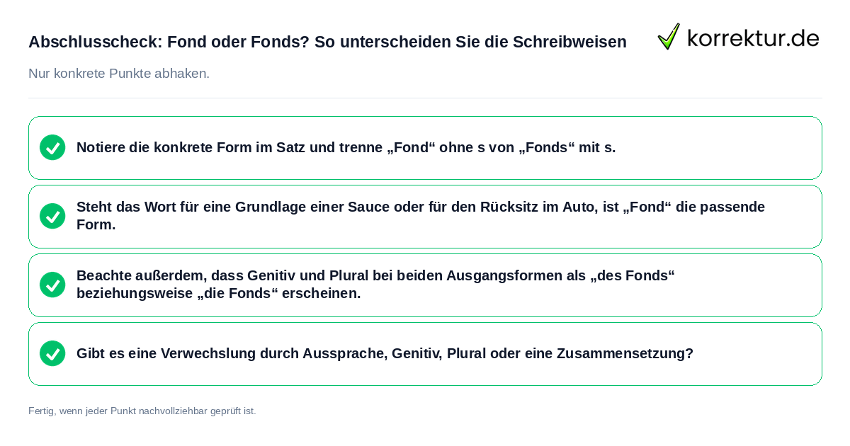 Abschlusscheck: Fond oder Fonds? So unterscheiden Sie die Schreibweisen Konkreter Abschlusscheck zu Fond oder Fonds? So unterscheiden Sie die Schreibweisen