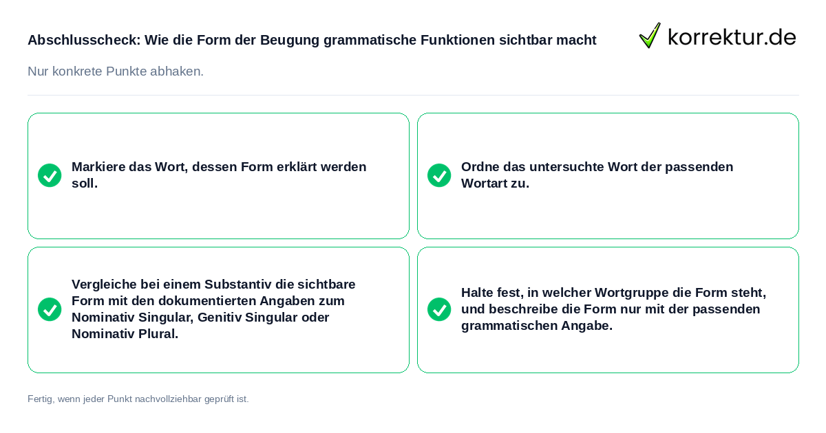 Abschlusscheck: Wie die Form der Beugung grammatische Funktionen sichtbar macht Konkreter Abschlusscheck zu Wie die Form der Beugung grammatische Funktionen sichtbar macht