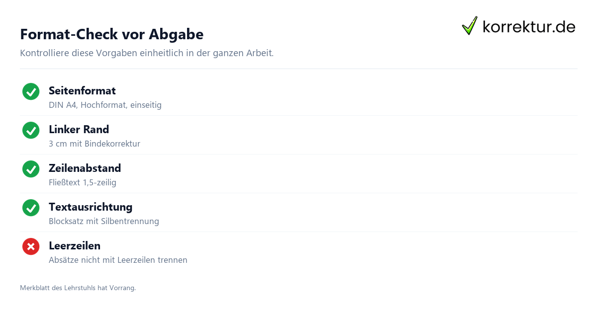 Format-Check vor Abgabe Formatierung Bachelorarbeit: alle Vorgaben Schritt für Schritt prüfen