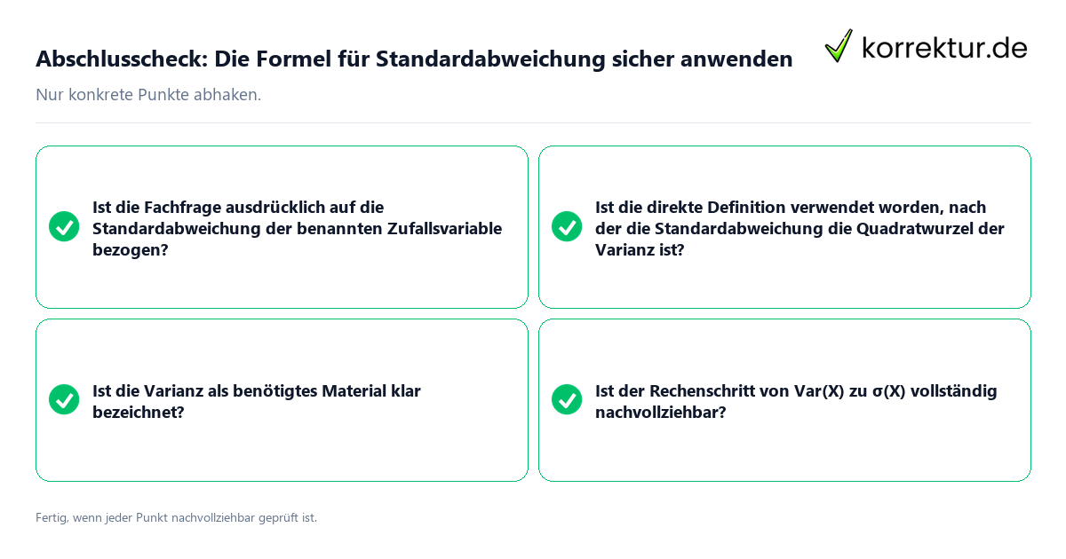 Konkreter Abschlusscheck zu Die Formel für Standardabweichung sicher anwenden