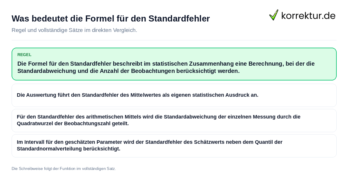 Konkrete Regel und vollständige Beispielsätze zu Was bedeutet die Formel für den Standardfehler