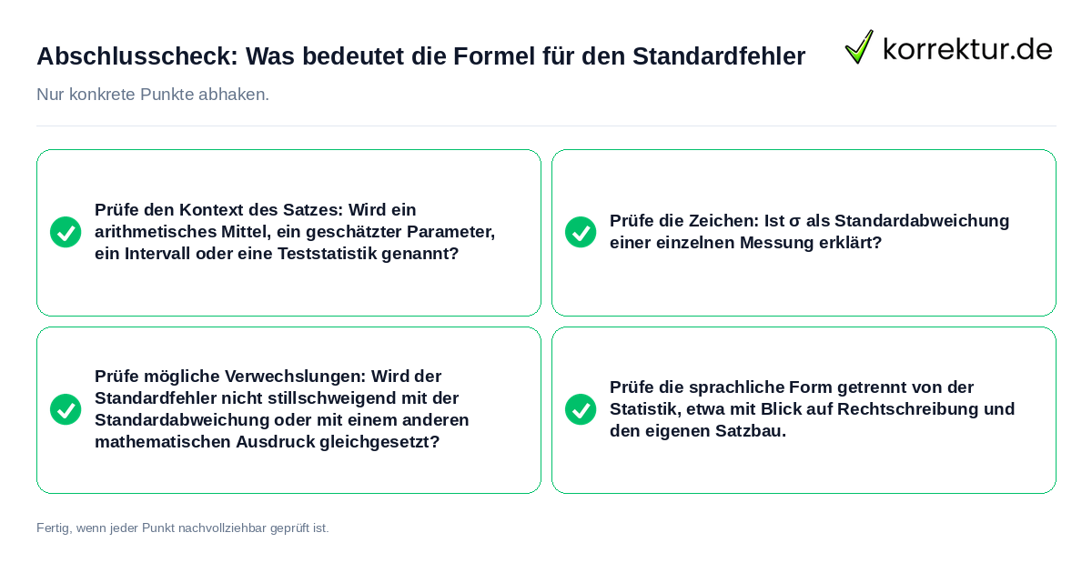 Konkreter Abschlusscheck zu Was bedeutet die Formel für den Standardfehler