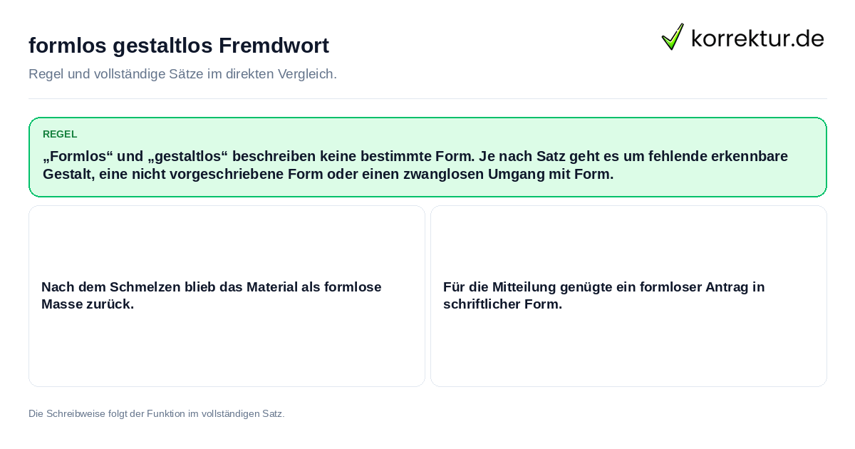 Konkrete Regel und vollständige Beispielsätze zu formlos gestaltlos Fremdwort