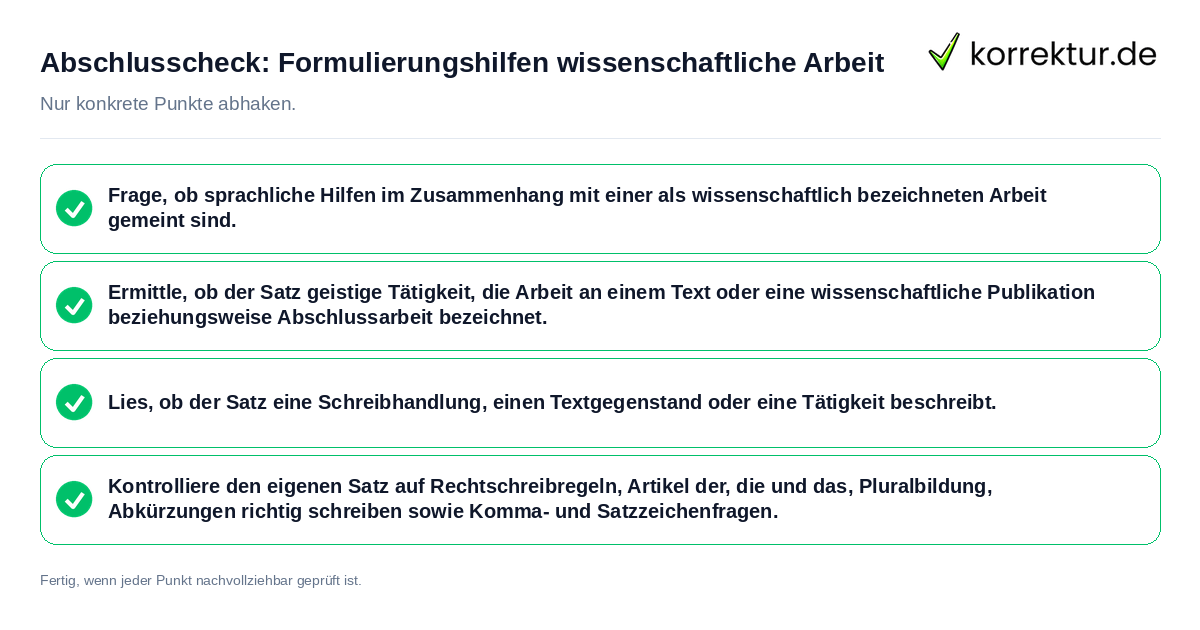 Konkreter Abschlusscheck zu Formulierungshilfen wissenschaftliche Arbeit