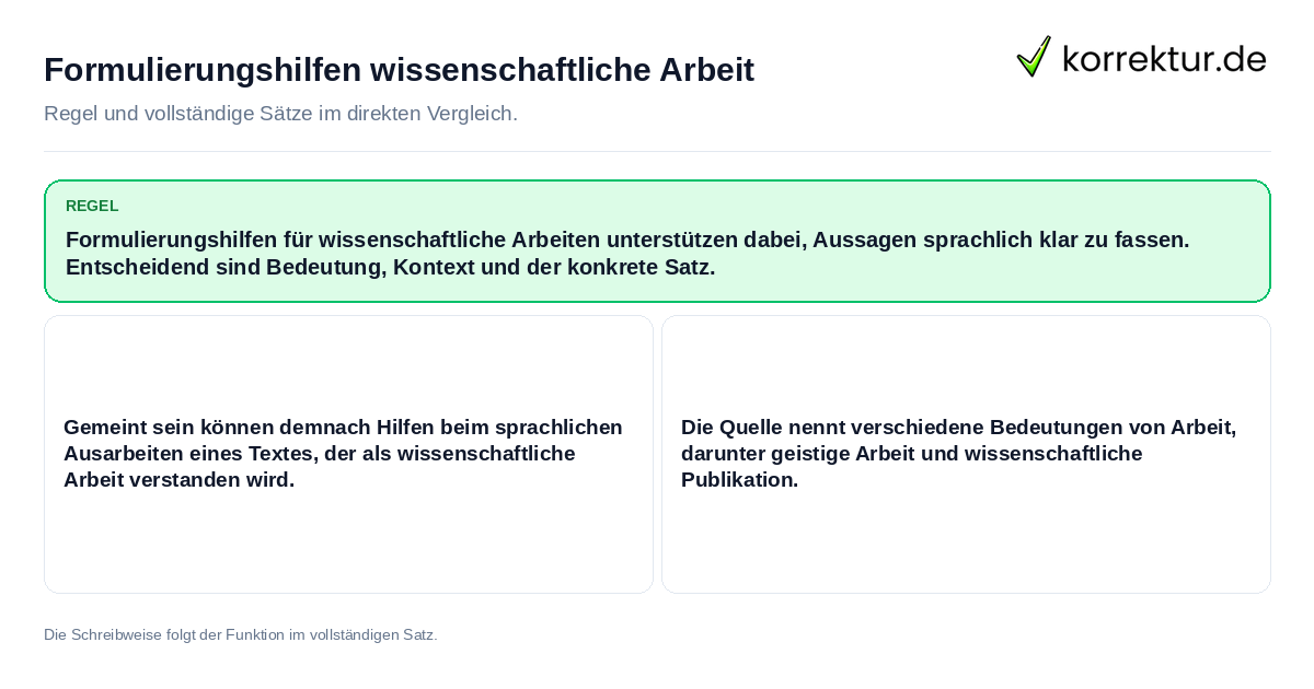 Konkrete Regel und vollständige Beispielsätze zu Formulierungshilfen wissenschaftliche Arbeit