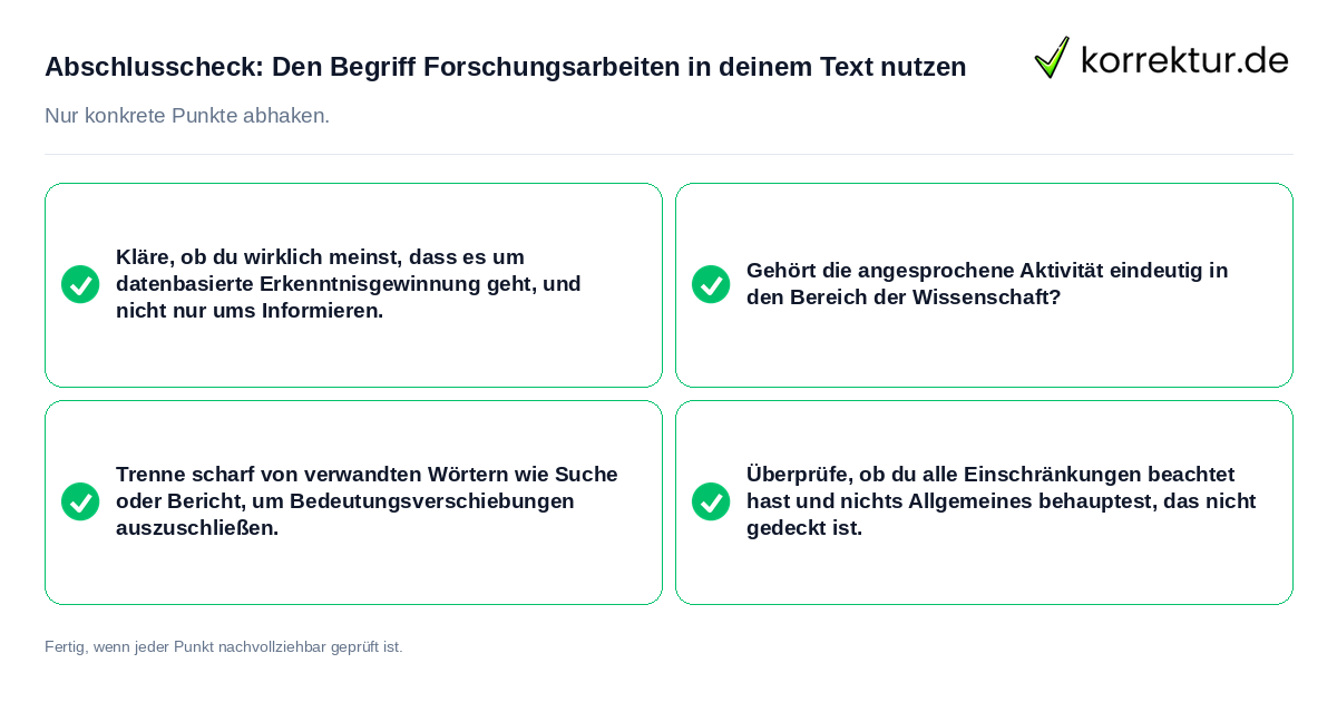 Konkreter Abschlusscheck zu Den Begriff Forschungsarbeiten in deinem Text nutzen