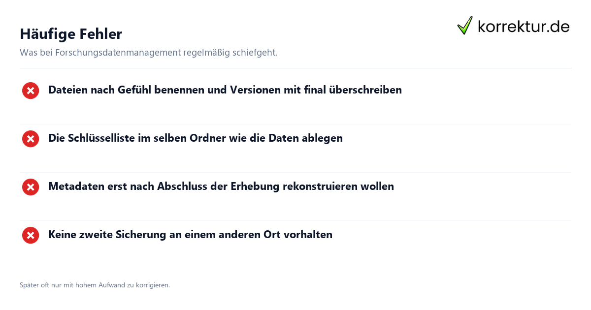 Forschungsdatenmanagement im Projekt praktisch umsetzen: häufige Fehler