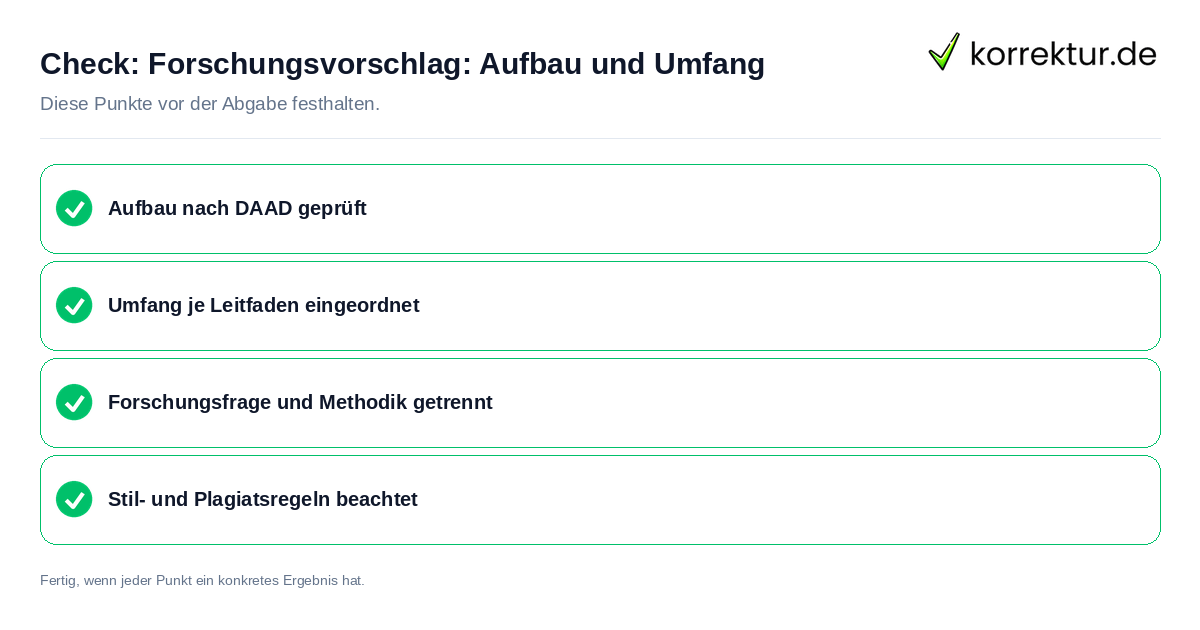 Forschungsvorschlag: Aufbau und Umfang: Prüfliste mit vier Punkten