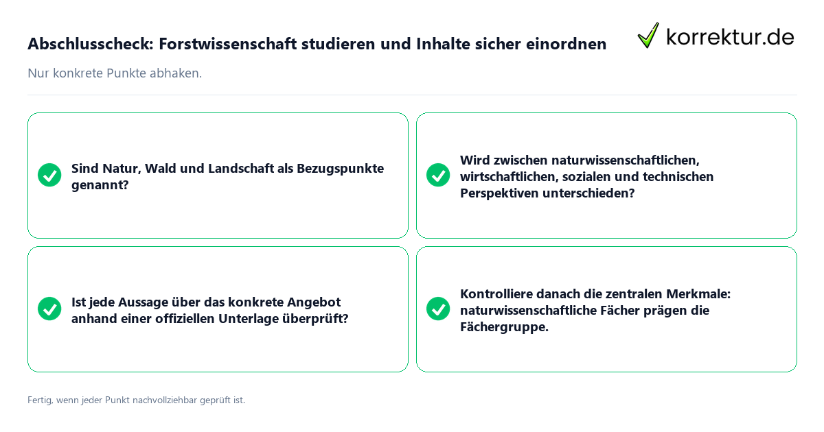 Konkreter Abschlusscheck zu Forstwissenschaft studieren und Inhalte sicher einordnen