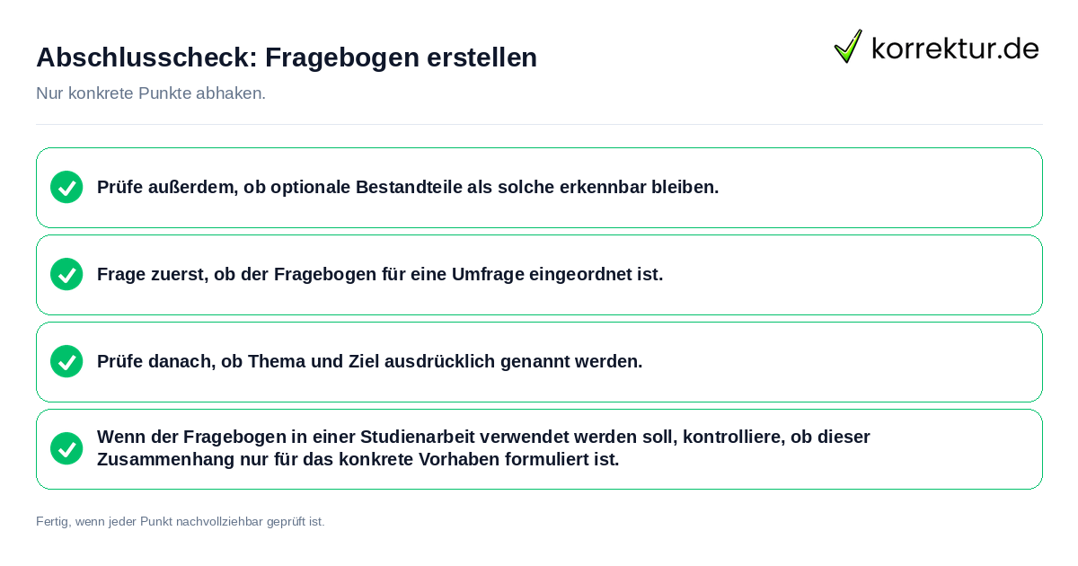 Konkreter Abschlusscheck zu Fragebogen erstellen