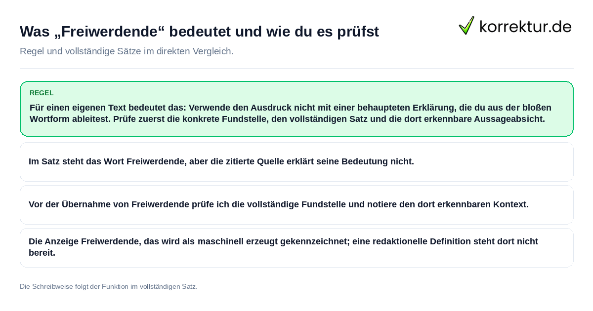 Konkrete Regel und vollständige Beispielsätze zu Was „Freiwerdende“ bedeutet und wie du es prüfst