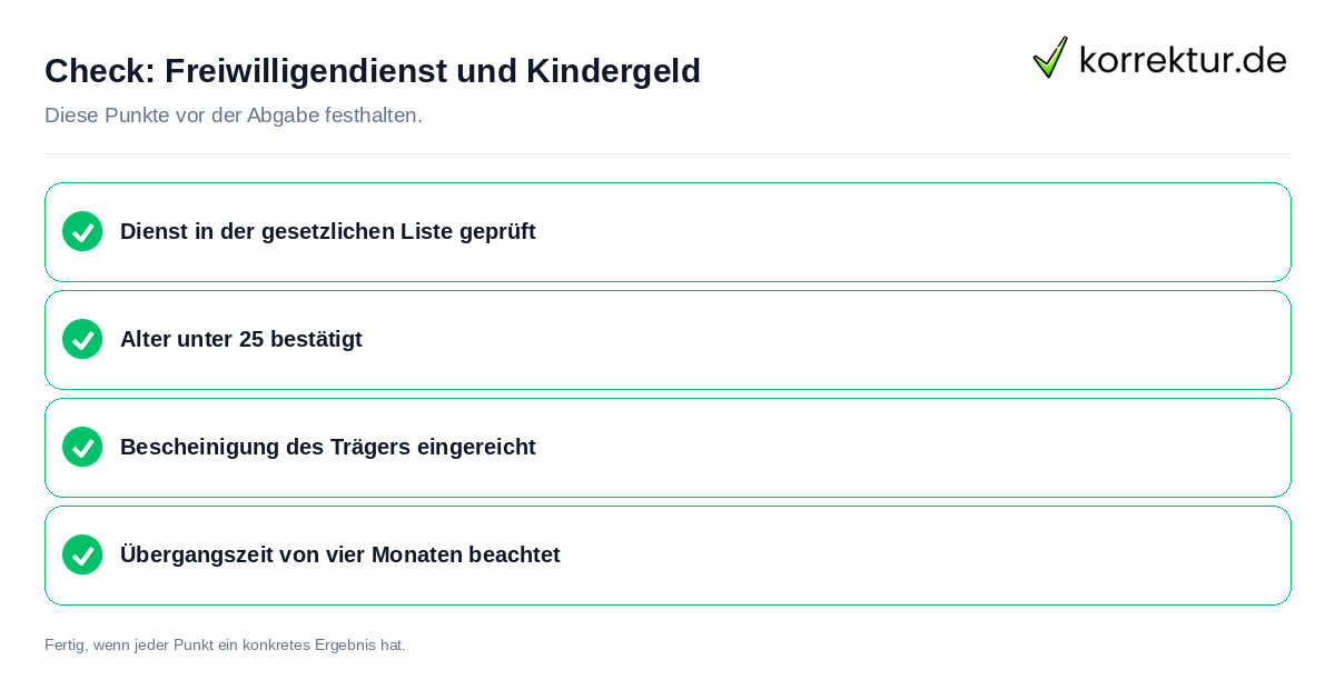 Check: Freiwilligendienst und Kindergeld Freiwilligendienst und Kindergeld: Prüfliste mit vier Punkten