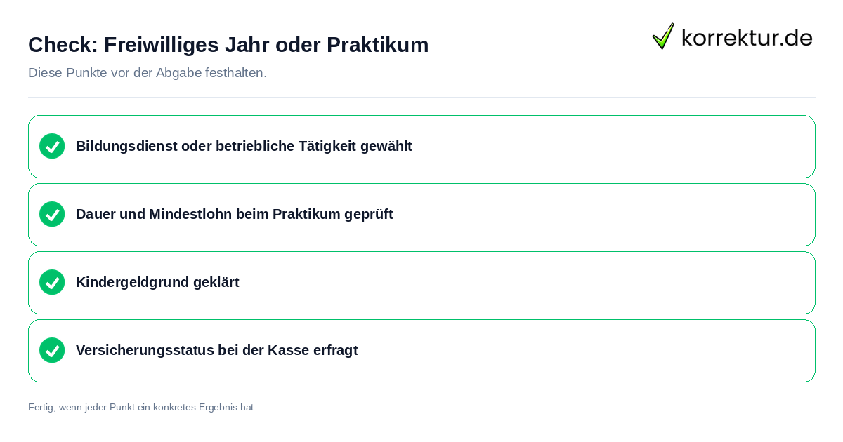 Freiwilliges Jahr oder Praktikum: Prüfliste mit vier Punkten