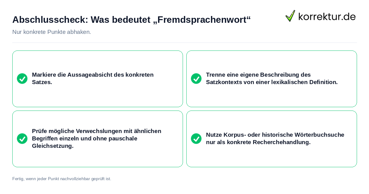 Konkreter Abschlusscheck zu Was bedeutet „Fremdsprachenwort“