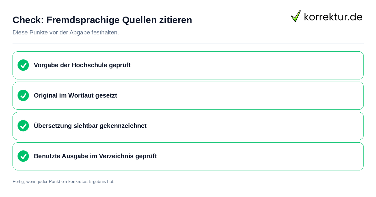Fremdsprachige Quellen zitieren: Prüfliste mit vier Punkten