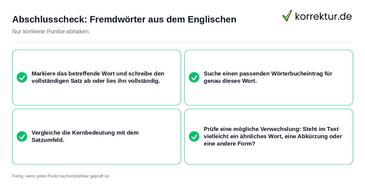 Abschlusscheck: Fremdwörter aus dem Englischen Konkreter Abschlusscheck zu Fremdwörter aus dem Englischen