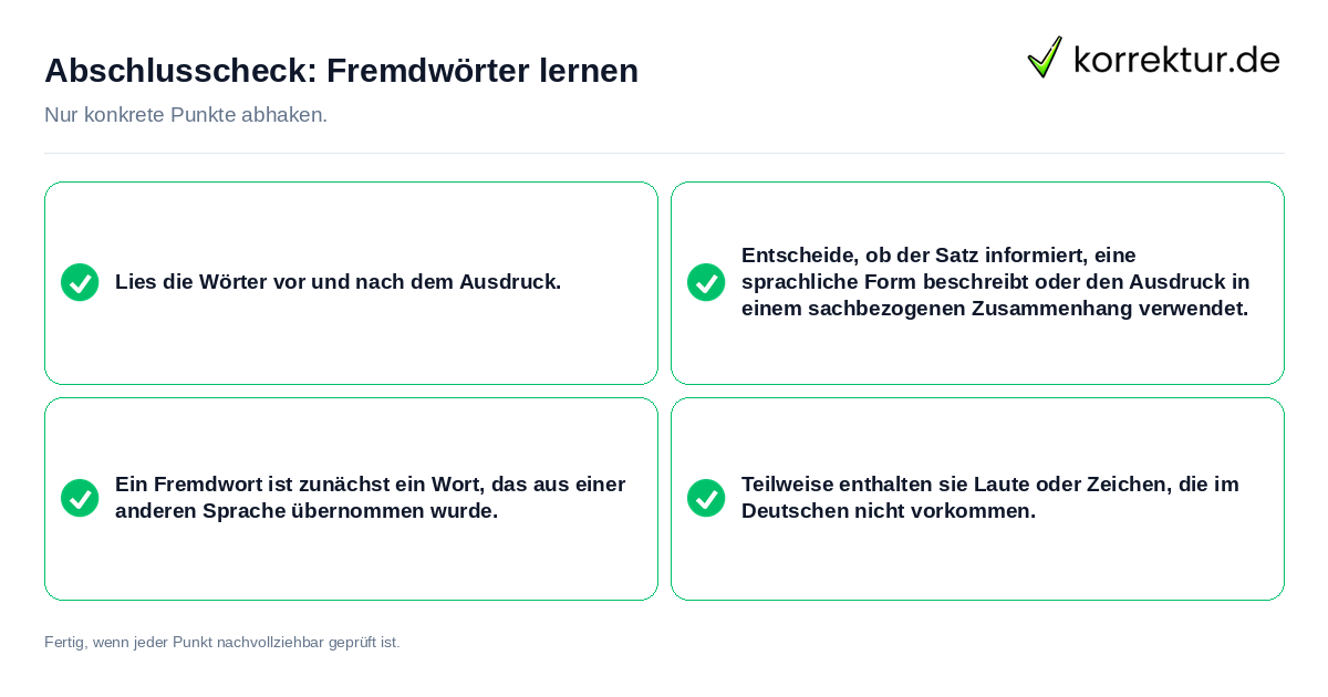 Konkreter Abschlusscheck zu Fremdwörter lernen