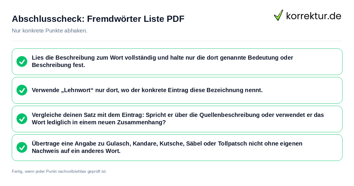 Konkreter Abschlusscheck zu Fremdwörter Liste PDF