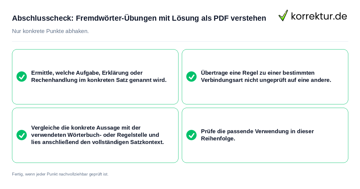 Abschlusscheck: Fremdwörter-Übungen mit Lösung als PDF verstehen Konkreter Abschlusscheck zu Fremdwörter-Übungen mit Lösung als PDF verstehen
