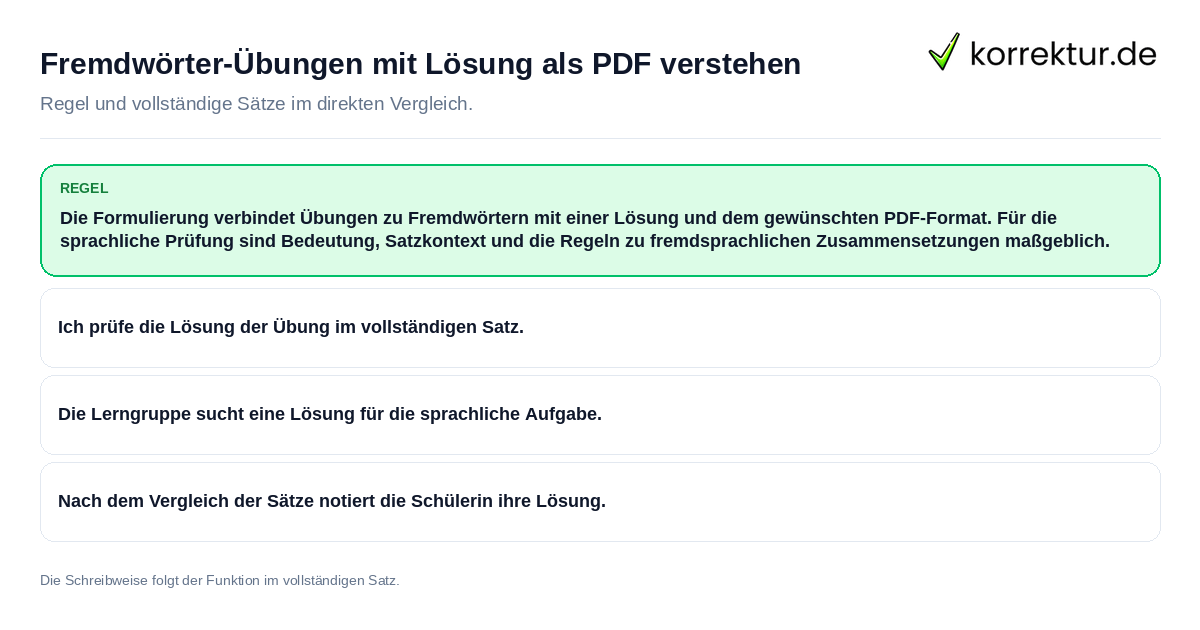 Fremdwörter-Übungen mit Lösung als PDF verstehen Konkrete Regel und vollständige Beispielsätze zu Fremdwörter-Übungen mit Lösung als PDF verstehen