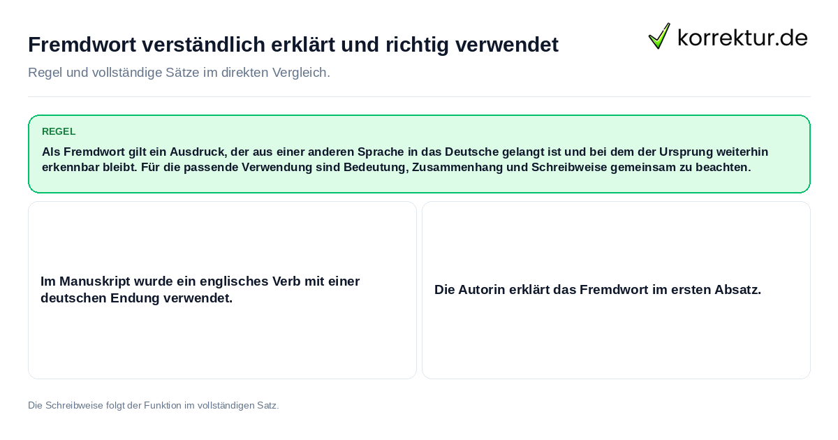 Konkrete Regel und vollständige Beispielsätze zu Fremdwort verständlich erklärt und richtig