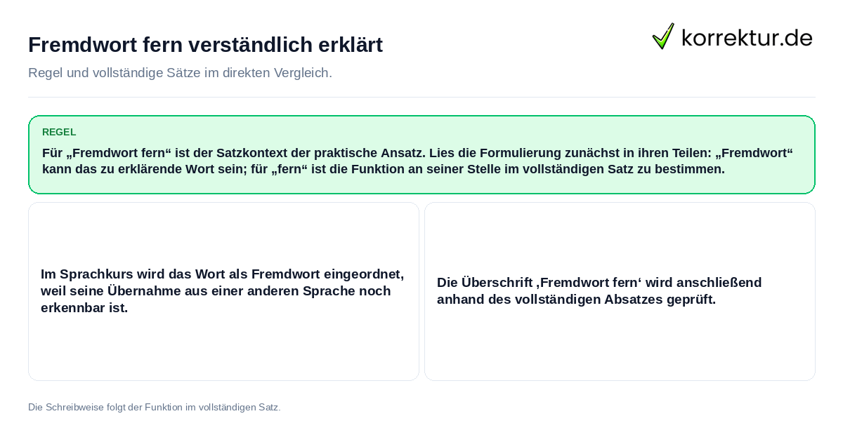 Konkrete Regel und vollständige Beispielsätze zu Fremdwort fern verständlich erklärt