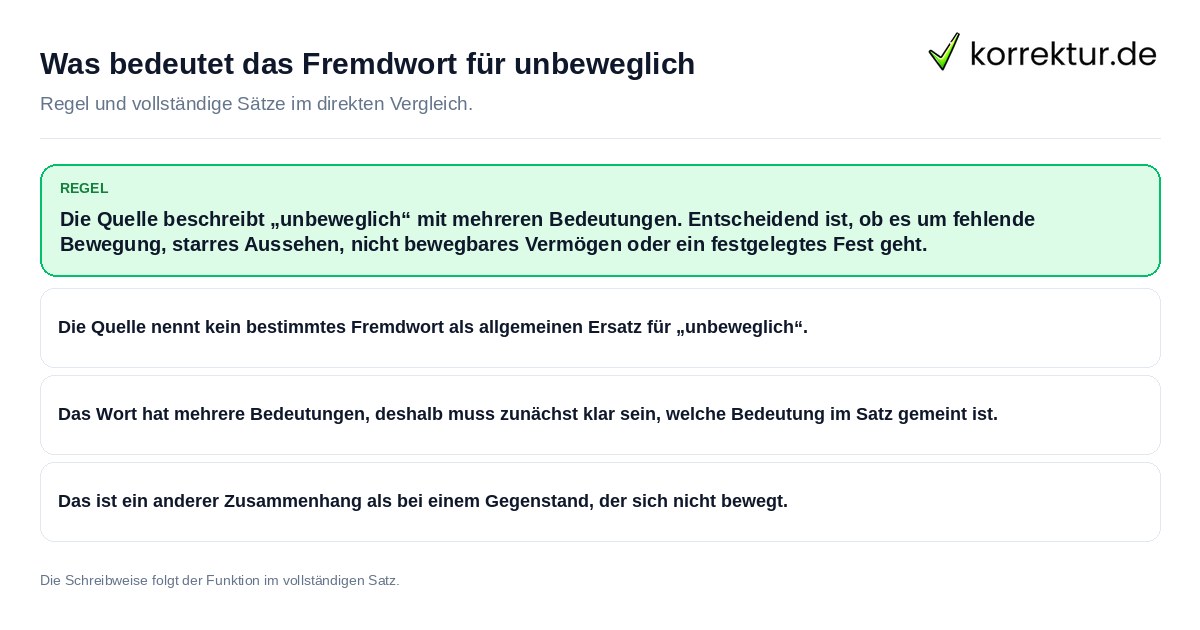 Was bedeutet das Fremdwort für unbeweglich Konkrete Regel und vollständige Beispielsätze zu Was bedeutet das Fremdwort für unbeweglich