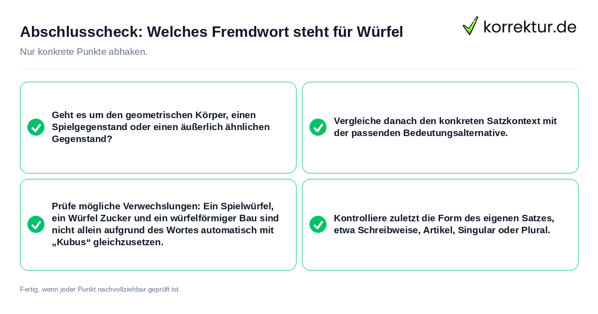 Abschlusscheck: Welches Fremdwort steht für Würfel Konkreter Abschlusscheck zu Welches Fremdwort steht für Würfel