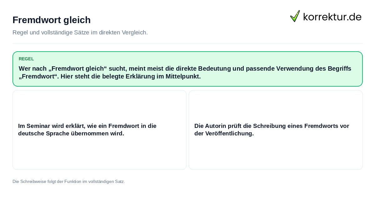 Konkrete Regel und vollständige Beispielsätze zu Fremdwort gleich