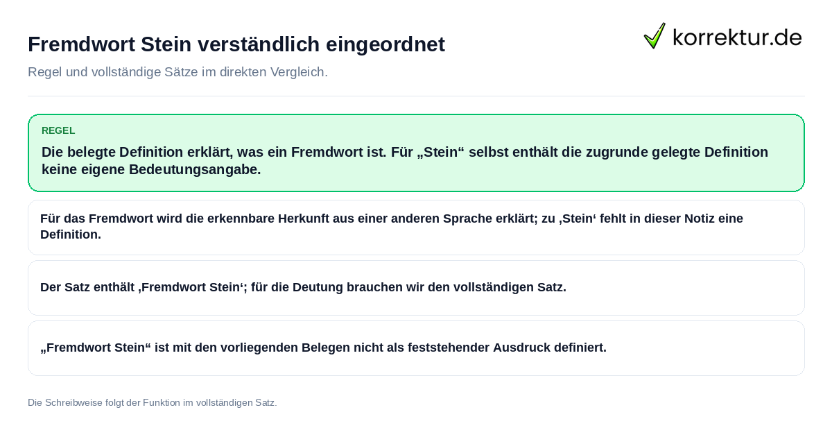 Konkrete Regel und vollständige Beispielsätze zu Fremdwort Stein verständlich eingeordnet