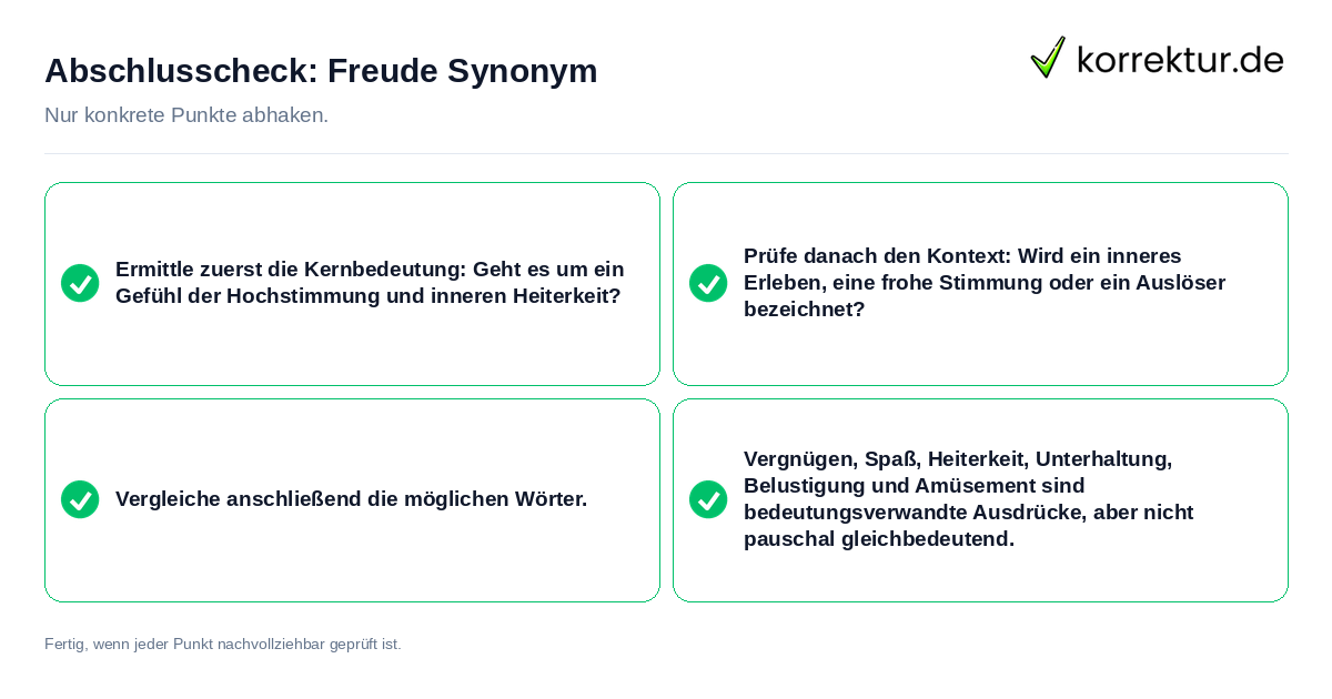Konkreter Abschlusscheck zu Freude Synonym