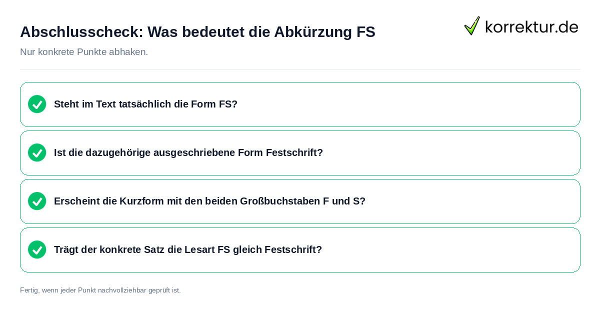Abschlusscheck: Was bedeutet die Abkürzung FS Konkreter Abschlusscheck zu Was bedeutet die Abkürzung FS