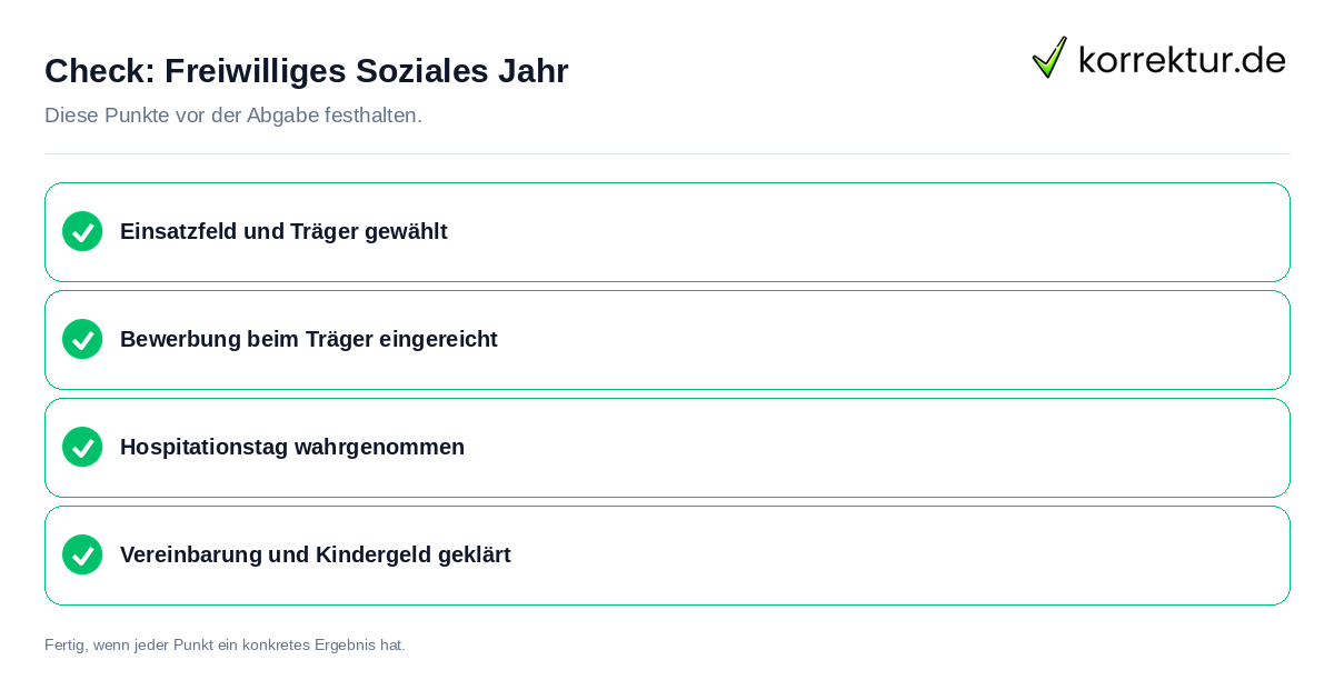 Freiwilliges Soziales Jahr: Prüfliste mit vier Punkten