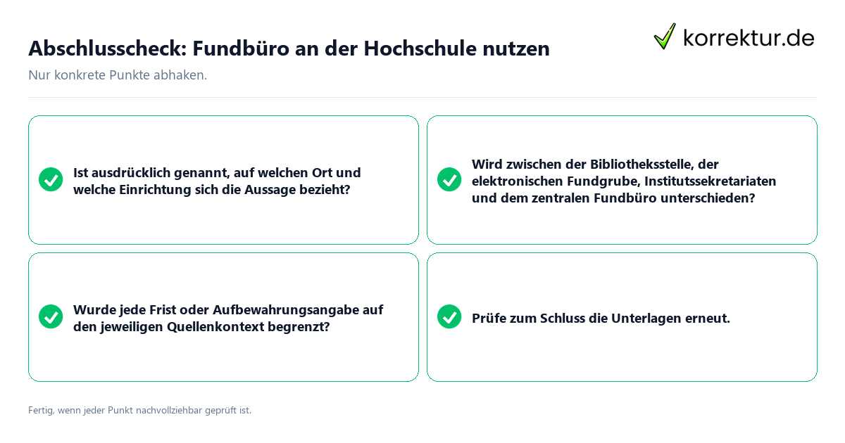 Abschlusscheck: Fundbüro an der Hochschule nutzen Konkreter Abschlusscheck zu Fundbüro an der Hochschule nutzen