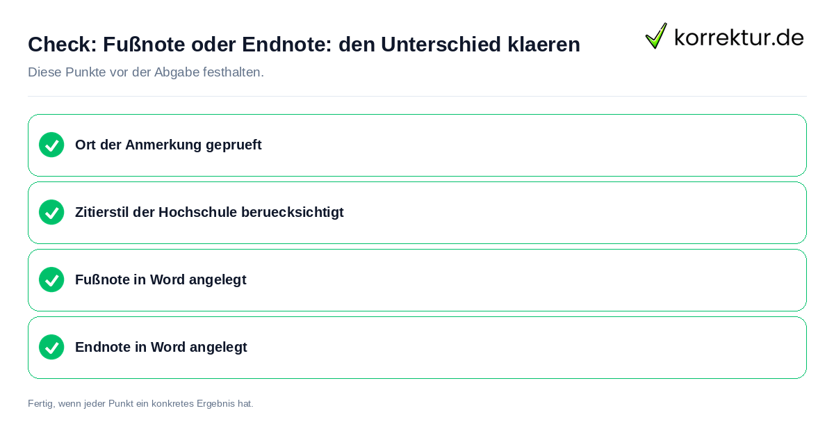 Fußnote oder Endnote: den Unterschied klären: Prüfliste mit vier Punkten