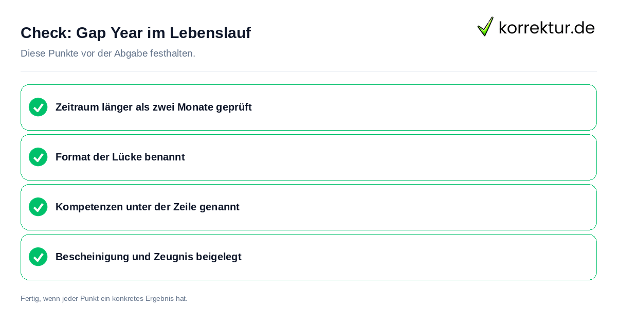 Check: Gap Year im Lebenslauf Gap Year im Lebenslauf: Prüfliste mit vier Punkten